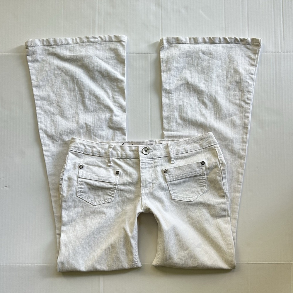 2000s Ultra Low Rise Denim Front Pocket Super Flare Jeans Y2K Grunge Indie